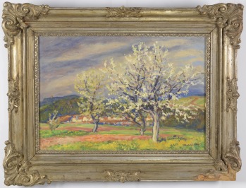 Kvetoucí třešně a hrad Šelenberk [Ota Bubeníček (1871-1962)]