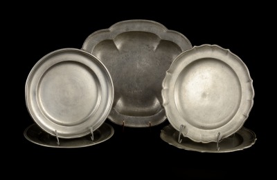 FIVE PEWTER PLATES