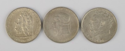 Three silver commemorative shillings