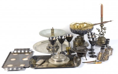 Set of metallic object and dishes