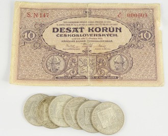 Jaroslav Horejc (1886-1983): Set of silver coins and a bank note