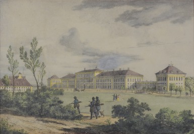 Pohled na zámek Schleissheim [Carl August Lebschée (1800-1877)]