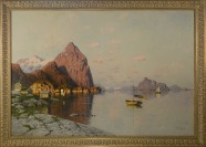 Fjord with a Fishing Village [Fritz Grebe (1850-1924)]