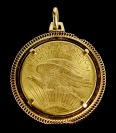 Zlatá mince 20 dolarů ve zlaté montáži []
