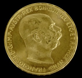 Zlatá investiční mince - 100koruna František Josef I. 1915
