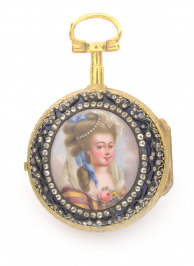 Ladies pocket watch in a case with a miniature