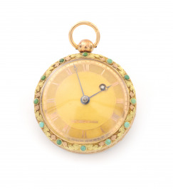 Gold pocket watch with turquoises