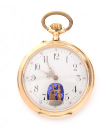 Gold pocket watch with an erotic scene