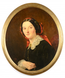 Dáma s červenou stuhou ve vlasech [François Riss (1804-1886)]