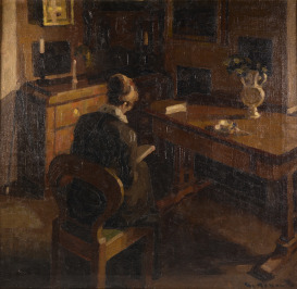 Dáma s knihou v interiéru [Václav Kohout (1898-?)]