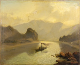 Schreckenstein mit Elbe und Dampfer [Johann Wilhelm Jankowski (1825-1870)]