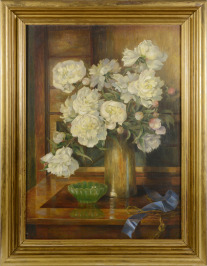 Bouquet of Peonies with a Still Life [Helen Wlatschil - Reichhardt]