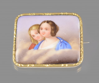 Brooch with a Painting on Porcelain
