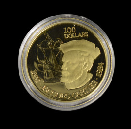 Zlatá mince 100 dolarů JACQUES CARTIER