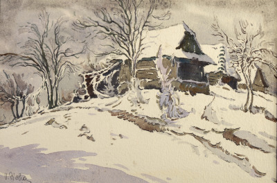 Bauernhaus in Winterlandschaft [Václav Jícha (1874-1950)]