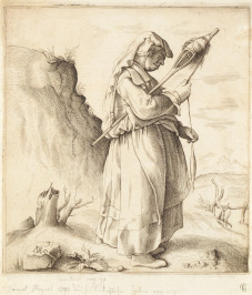 Stará žena s přeslicí [Monogramista DWF (dle Eney Vica da Parma a Parmigianina)]