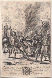 Trójané spalují své padlé bojovníky (Vergilius: Aeneis, kniha XI.) [Václav Hollar (1607-1677), Francis Cleyn (1589-1658)]