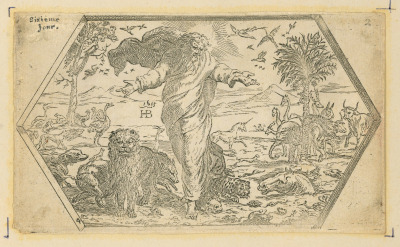CREAVIT OMNEM ANIMAM VIVENTEM SECUNDU SPECIEM SUAM (Stvoření zvířat) [Orazio Borgianni (1574-1616), Raffael Santi (1483-1520)]