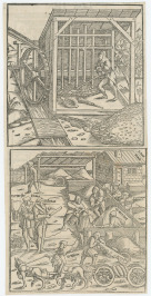 5 Illustrationen zum Thema Bergbau aus dem Buch "Cosmographiae" [Sebastian Münster (1488-1552)]