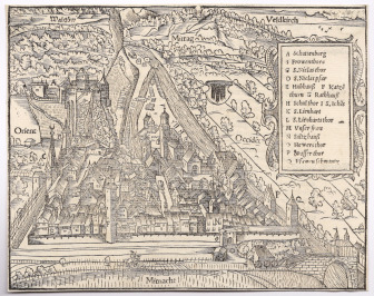 Veduta rakouského města Feldkirch in Vorarlberg [Sebastian Münster (1488-1552)]