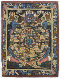 Thangka with the Motif of Wheel of Life and Five Realms