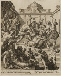 Spiritus Domini induit Zachariam, et stetit in conspectu..  [Jan Sadeler (1550-1600), Marten de Vos (1532-1603)]