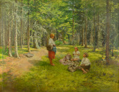 Lesní interiér s houbaři [Vilém Trsek (1862-1937)]