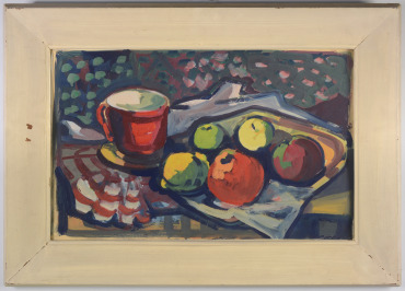 Stillleben mit Äpfeln und roter Tasse [Emil Weirauch (1909-1976)]