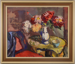 Stillleben mit Blumen und blauer Tasse [Emil Weirauch (1909-1976)]