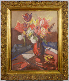 Tulpen in roter Vase [Emil Weirauch (1909-1976)]