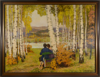 Sedící pár v březovém háji [Karel Banďouch (1893-1960)]