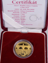 Replika mince 5 haléřů r. 1924 [Jan Lukáš (1944)]