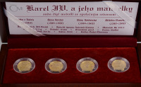 Sada 4 zlatých pamětních medailí: Karel IV. a jeho manželky [Jiří Dostál (1945)]