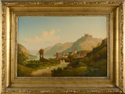 Landschaft mit Burg (Bacharach am Rhein mit Burg Stahleck) [Georg Schmitz (1851-1917)]