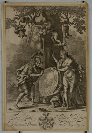 Illustration for Virgil`s Epic (Venus Brings Weapons to Aeneas) [Václav Hollar (1607-1677), Francis Cleyn (1589-1658)]