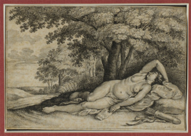 Lying Huntress (Diana`s Nymph) [Václav Hollar (1607-1677), Pieter van Avont (1600-1652)]