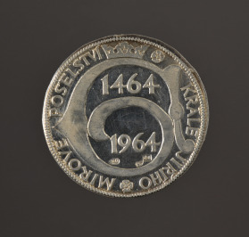 Stříbrný žeton (pražský groš) mírové poselství krále Jiřího 1464-1964