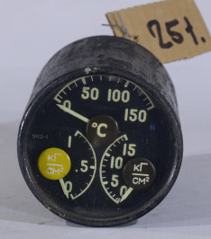 0251 Teploměr + tlakoměr UK3-1, SSSR