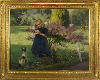 Dívenka s psíčkem [Oskar Heller (1870-1938)]