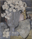 Blumen im Glas mit satirischer Zeichnung [František Doubrava (1901-1976)]