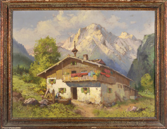Alpská krajina s chatou [Bohumil Berghauer (1910-1972)]