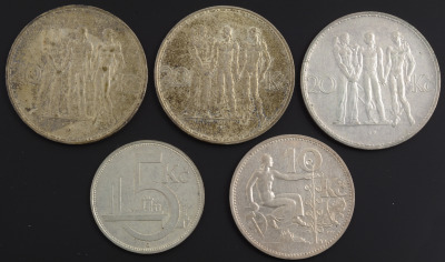 Soubor stříbrných oběžných mincí - 5 ks