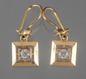 Gold Earrings with White Stones